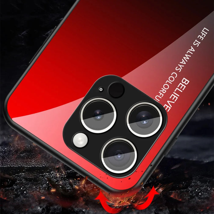 For iPhone 16 Pro Case Anti-Scratch Tempered Glass + PC+TPU Phone Cover - Gradient Red Black - 3