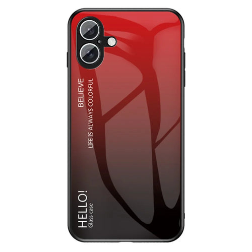 For iPhone 16 Case Anti-Scratch Tempered Glass + PC+TPU Phone Cover - Gradient Red Black - 1
