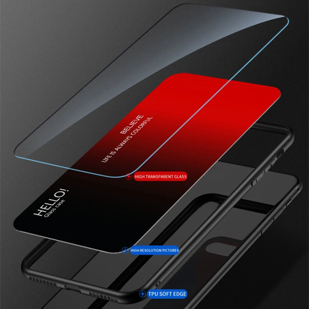 For iPhone 16 Case Anti-Scratch Tempered Glass + PC+TPU Phone Cover - Gradient Red Black - 2