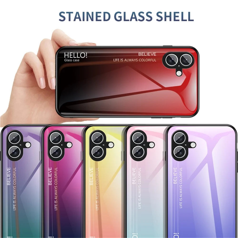 For iPhone 16 Case Anti-Scratch Tempered Glass + PC+TPU Phone Cover - Gradient Red Black - 5
