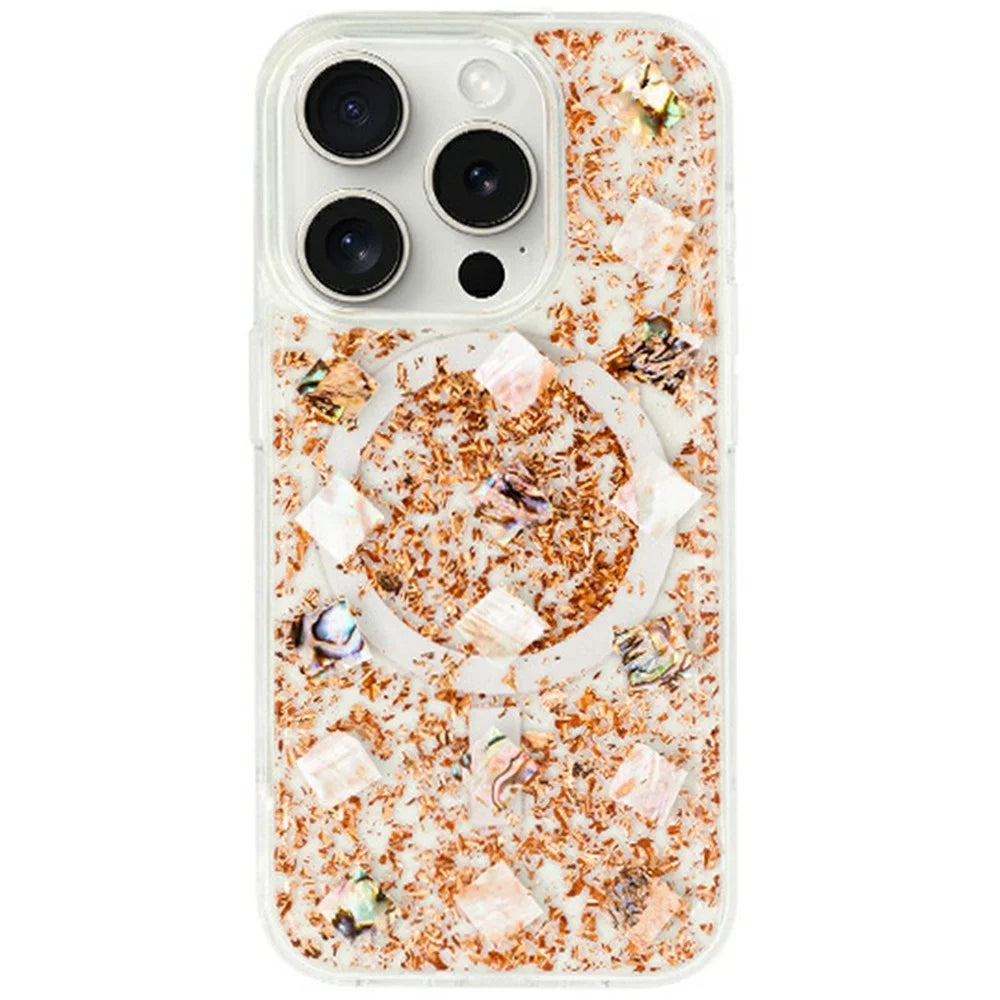 KZDOO Mag Flash Series for iPhone 16 Pro Case Compatible with MagSafe Seashell Shining TPU+PC Phone Cover - Rose Gold - 1