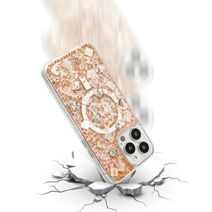 KZDOO Mag Flash Series for iPhone 16 Pro Case Compatible with MagSafe Seashell Shining TPU+PC Phone Cover - Rose Gold - 2