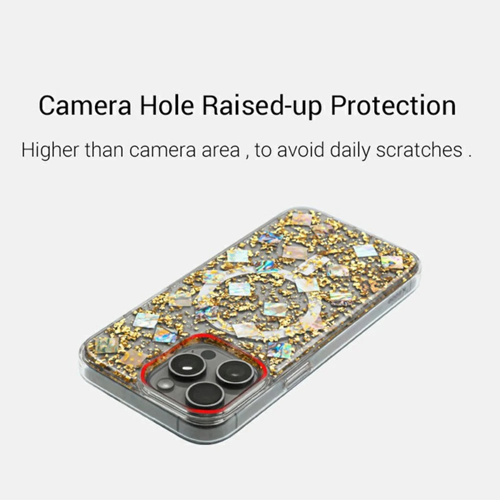 KZDOO Mag Flash Series for iPhone 16 Pro Max Case Compatible with MagSafe Seashell Shining TPU+PC Phone Cover - Rose Gold - 4
