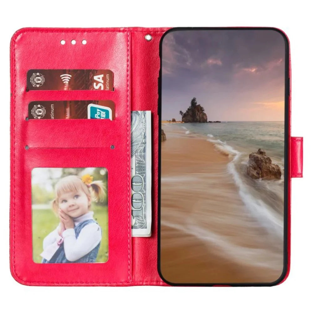 For Samsung Galaxy A55 5G Case Lace Flowers PU Leather Flip Wallet Phone Cover - Red - 2