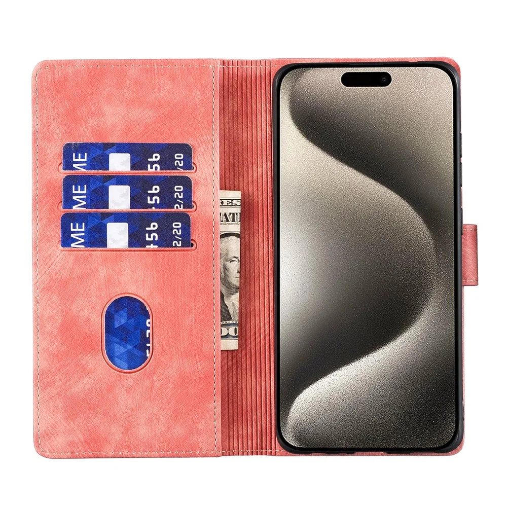 For iPhone 16 Pro Case Heart Cat Folding Stand PU Leather Phone Cover - Pink - 2