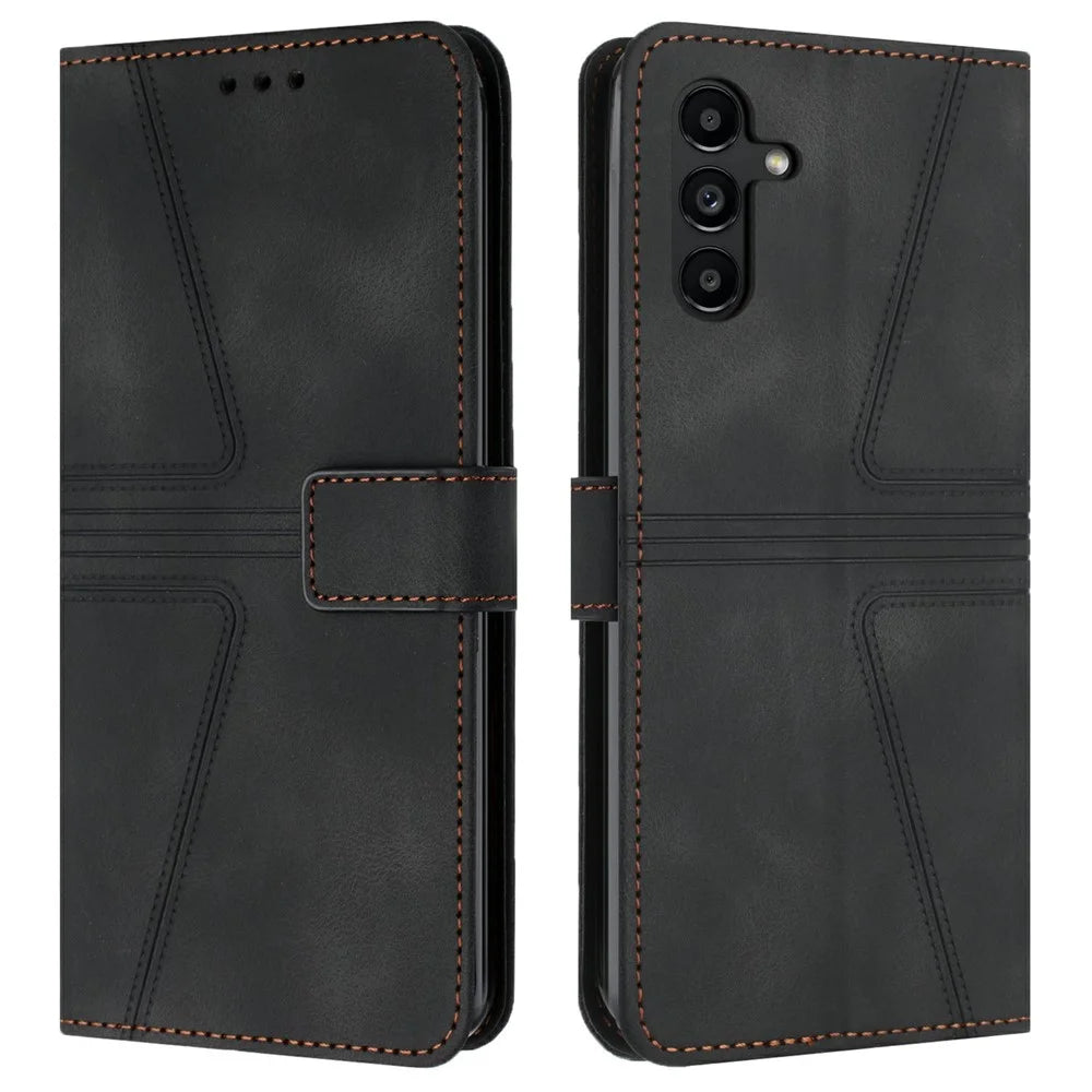 For Samsung Galaxy A26 5G / A16 5G / A16 4G Case Triangle Imprinted Anti-Scratch Phone Wallet Cover - Black - 1