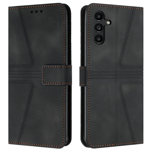 For Samsung Galaxy A26 5G / A16 5G / A16 4G Case Triangle Imprinted Anti-Scratch Phone Wallet Cover - Black - 1