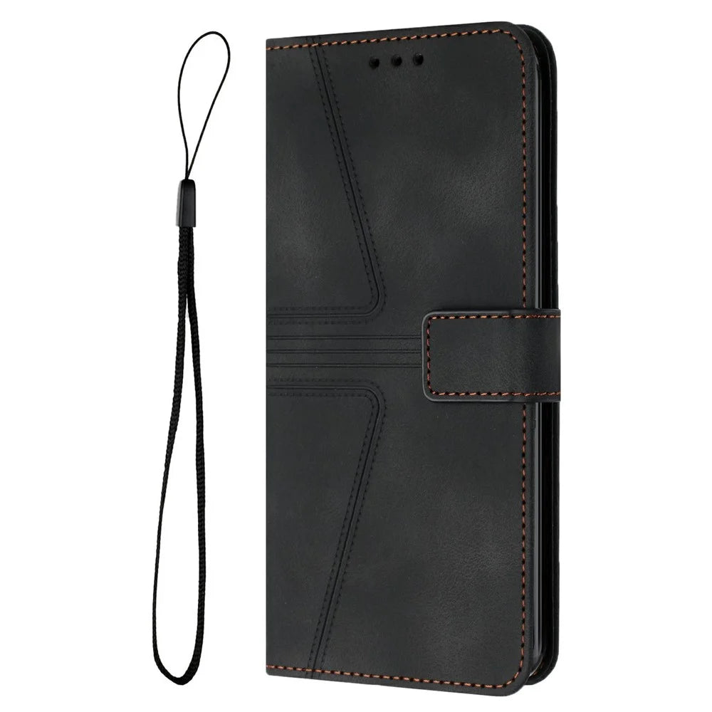 For Samsung Galaxy A26 5G / A16 5G / A16 4G Case Triangle Imprinted Anti-Scratch Phone Wallet Cover - Black - 7
