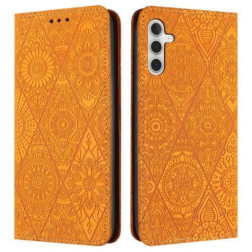 For Samsung Galaxy A26 5G / A16 5G / A16 4G Case Imprinted Flower Wallet Stand Leather Phone Cover - Yellow - 1