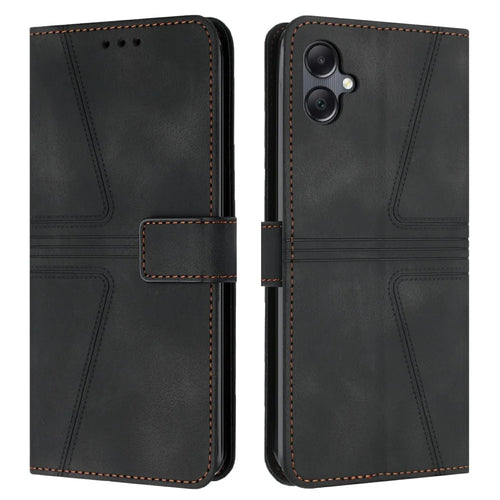 For Samsung Galaxy A06 4G Case Triangle Imprinted Anti-Scratch Phone Wallet Cover - Black - 1