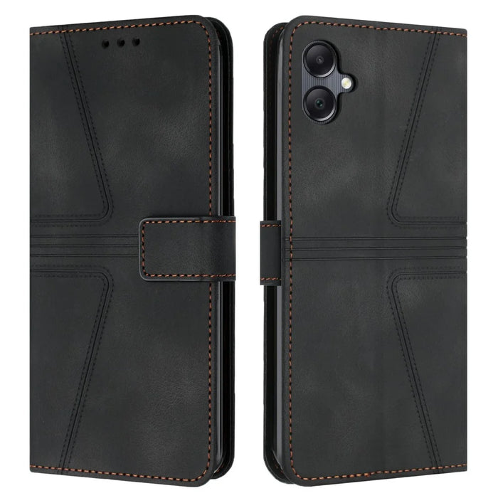 For Samsung Galaxy A06 4G Case Triangle Imprinted Anti-Scratch Phone Wallet Cover - Black - 1