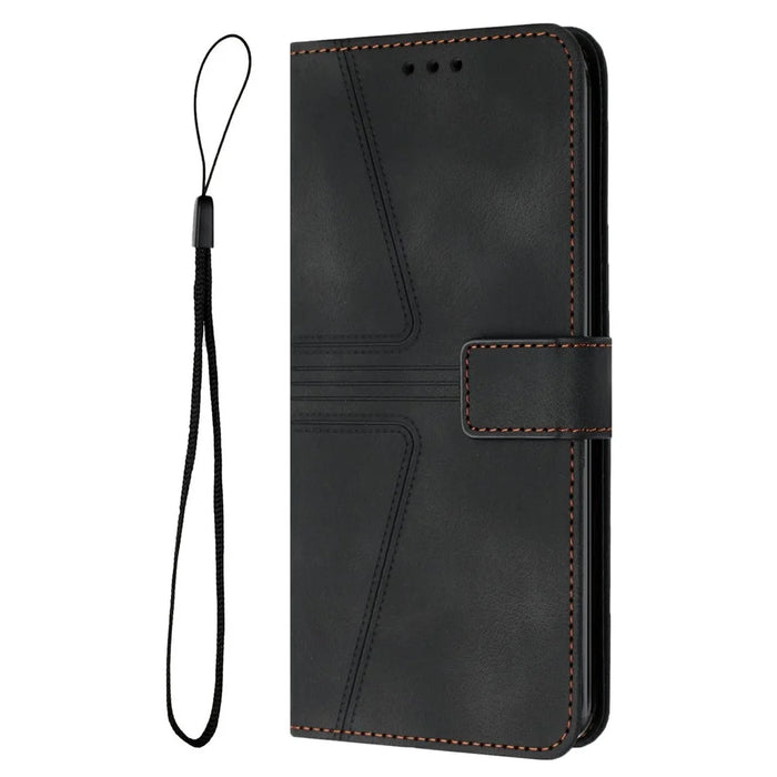 For Samsung Galaxy A06 4G Case Triangle Imprinted Anti-Scratch Phone Wallet Cover - Black - 7