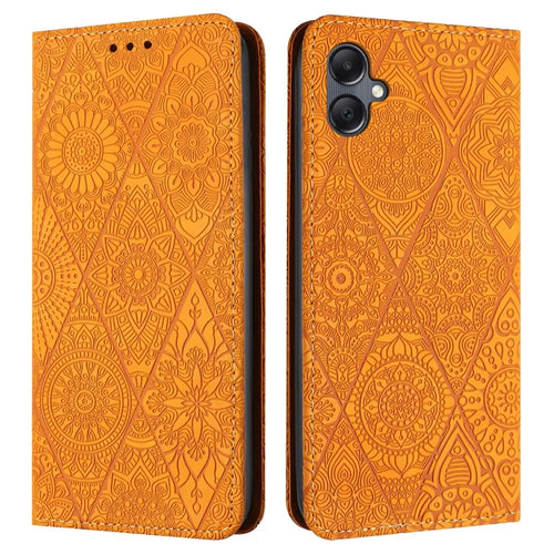 For Samsung Galaxy A06 4G Case Imprinted Flower Wallet Stand Leather Phone Cover - Yellow - 1