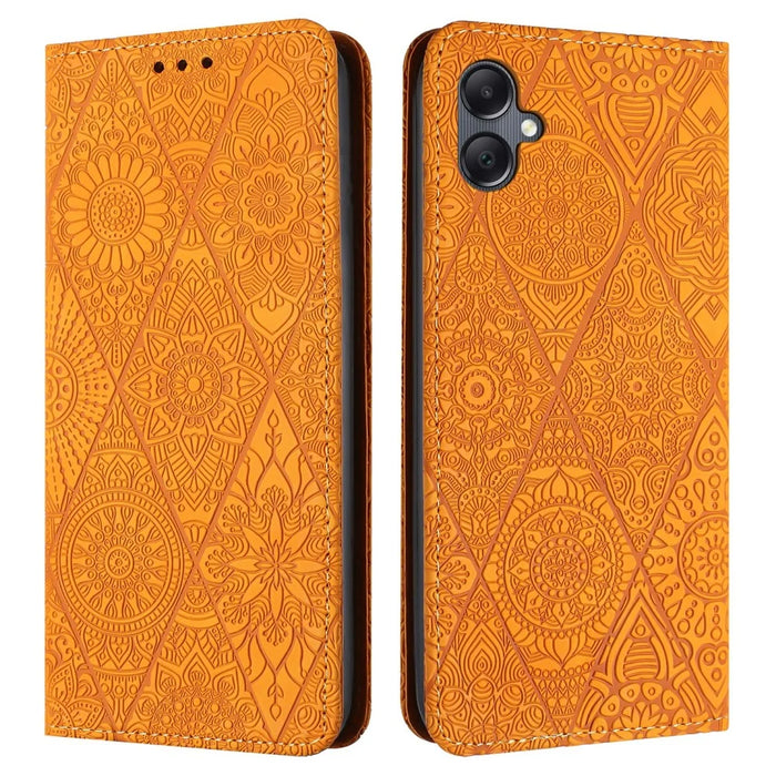 For Samsung Galaxy A06 4G Case Imprinted Flower Wallet Stand Leather Phone Cover - Yellow - 1