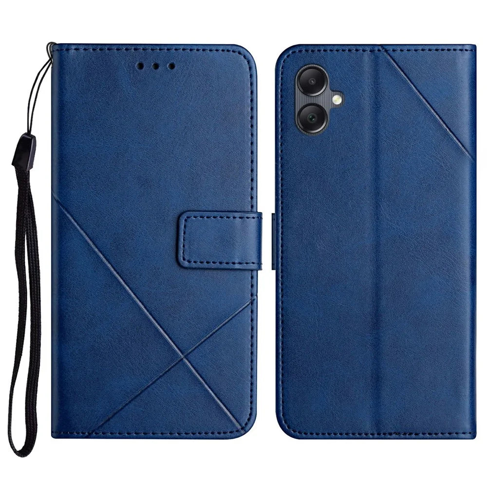 For Samsung Galaxy A06 4G Leather Case Line Pattern Wallet Phone Cover - Blue - 1