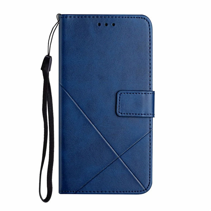 For Samsung Galaxy A06 4G Leather Case Line Pattern Wallet Phone Cover - Blue - 6