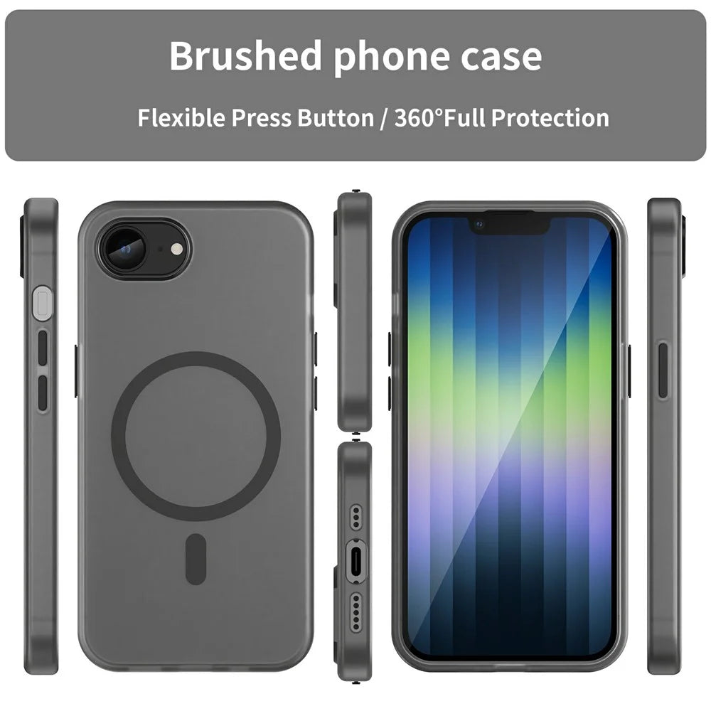 For iPhone 17e / 16e Case Compatible with MagSafe Slim Matte Translucent TPU + PC Phone Cover - Black - 3