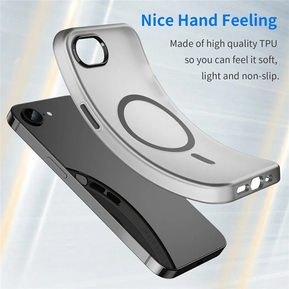 For iPhone 17e / 16e Case Compatible with MagSafe Slim Matte Translucent TPU + PC Phone Cover - Black - 4