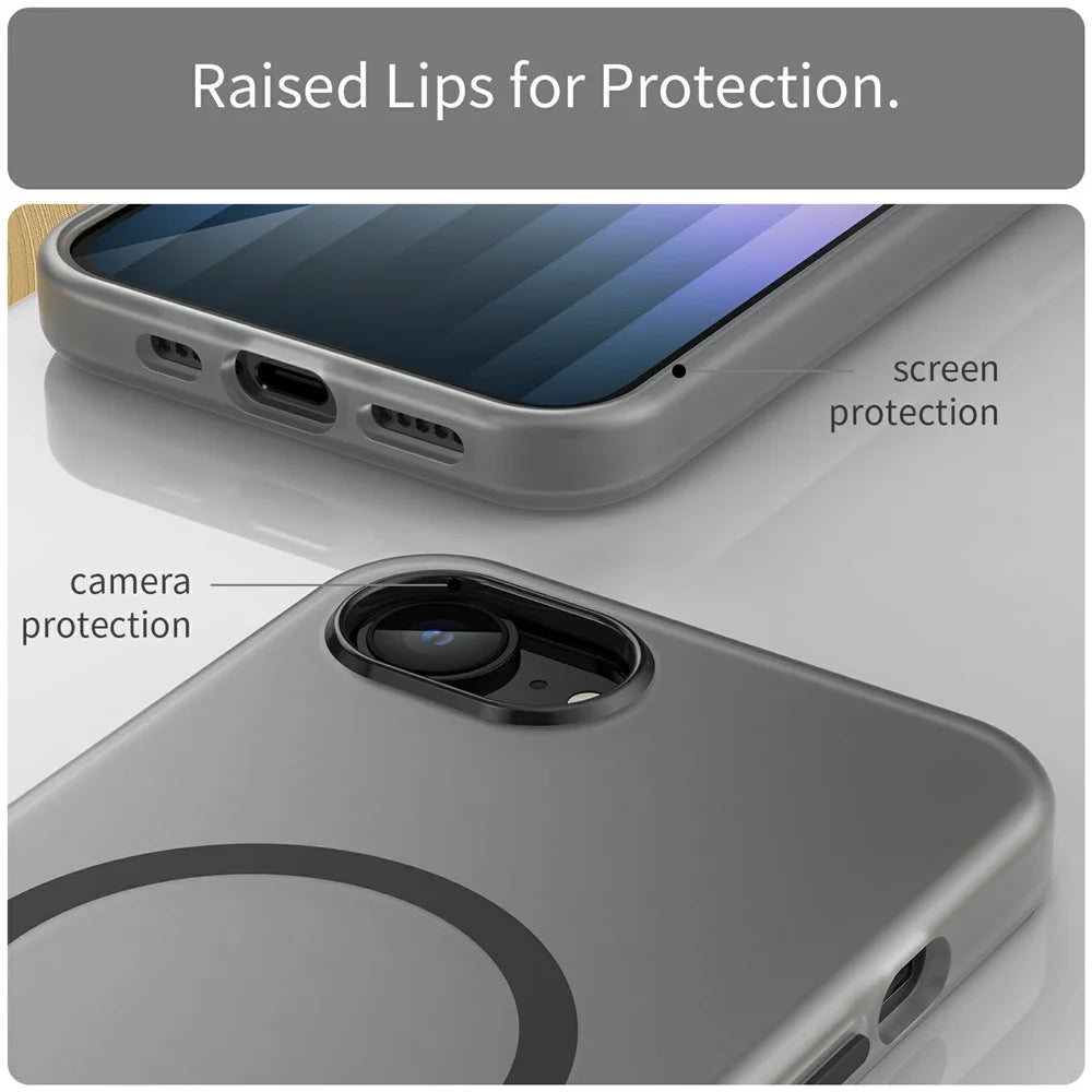 For iPhone 17e / 16e Case Compatible with MagSafe Slim Matte Translucent TPU + PC Phone Cover - Black - 6