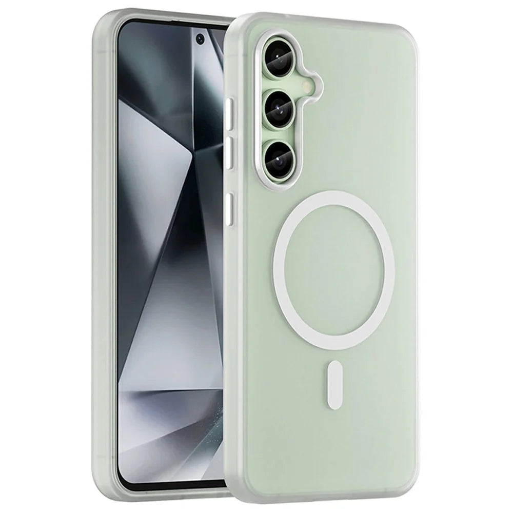 For Samsung Galaxy S24 FE Magnetic Case TPU + PC Slim Matte Translucent Phone Cover - White - 1