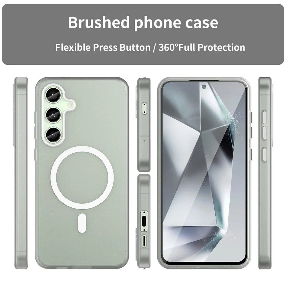 For Samsung Galaxy S24 FE Magnetic Case TPU + PC Slim Matte Translucent Phone Cover - White - 3