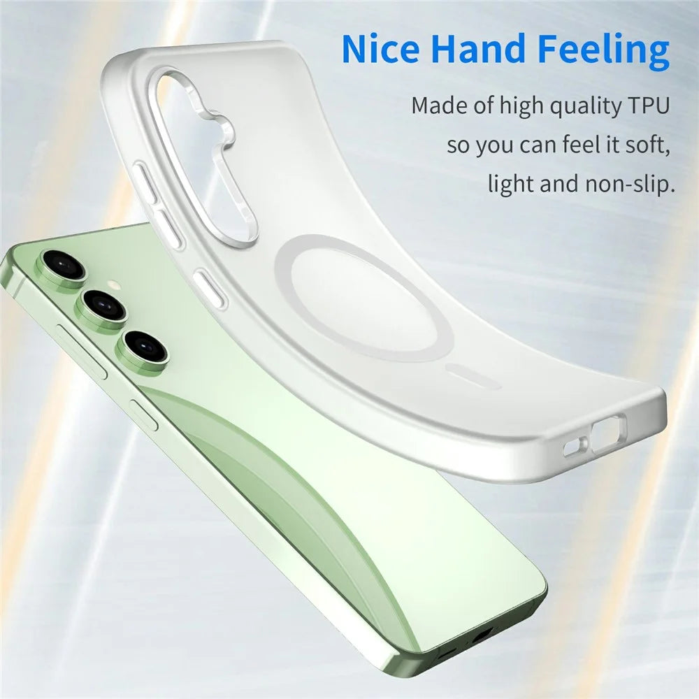 For Samsung Galaxy S24 FE Magnetic Case TPU + PC Slim Matte Translucent Phone Cover - White - 4
