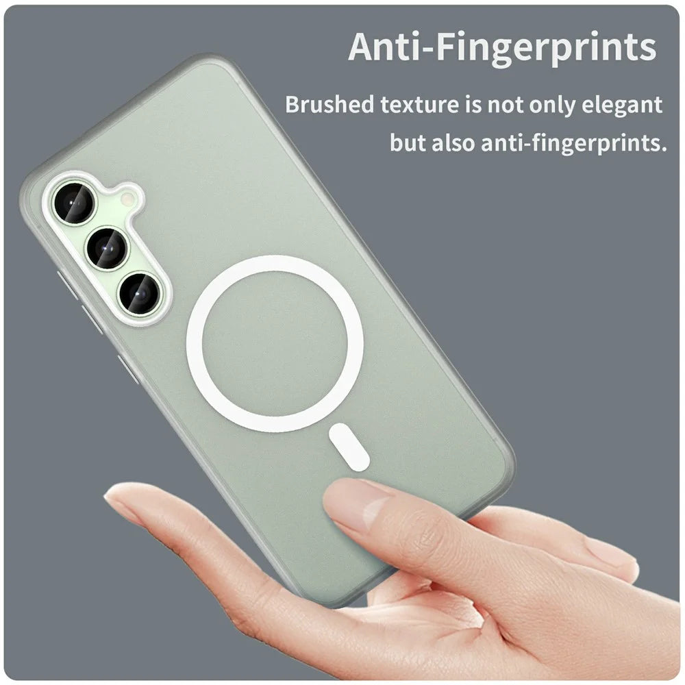 For Samsung Galaxy S24 FE Magnetic Case TPU + PC Slim Matte Translucent Phone Cover - White - 5