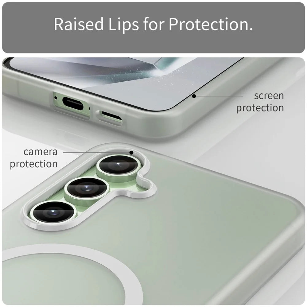 For Samsung Galaxy S24 FE Magnetic Case TPU + PC Slim Matte Translucent Phone Cover - White - 6