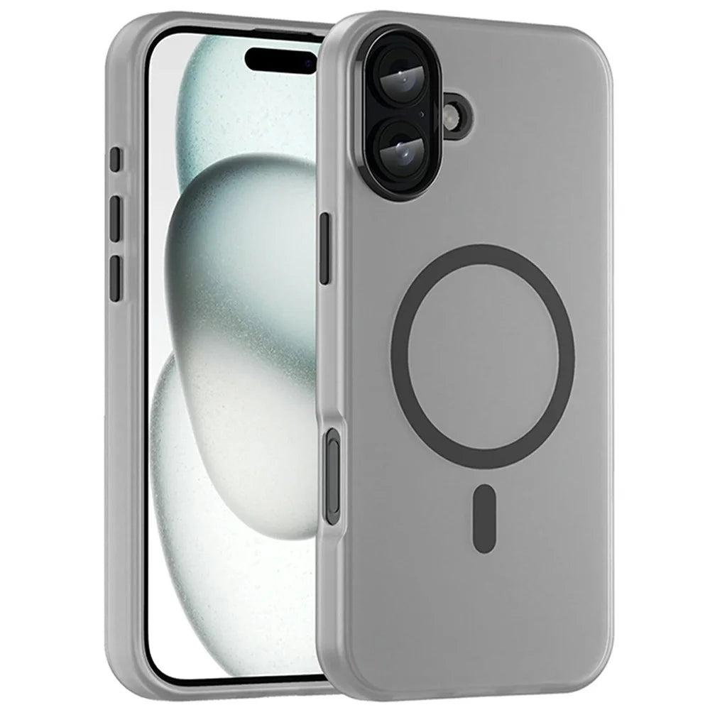 For iPhone 16 Plus Case Compatible with MagSafe TPU + PC Slim Matte Translucent Phone Cover - Black - 1