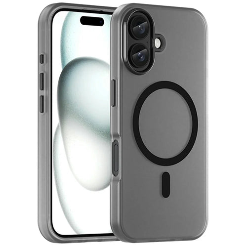 For iPhone 16 Case Compatible with MagSafe TPU + PC Slim Matte Translucent Phone Cover - Black - 1