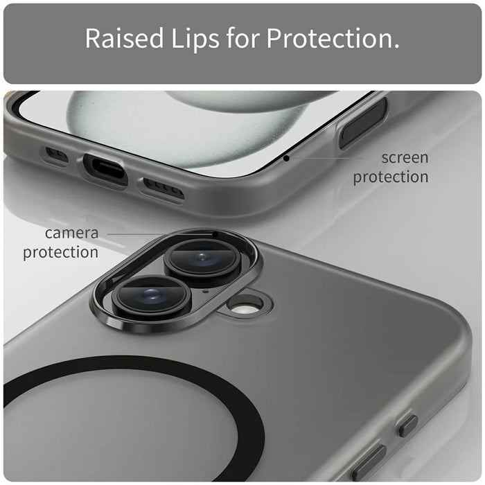 For iPhone 16 Case Compatible with MagSafe TPU + PC Slim Matte Translucent Phone Cover - Black - 6