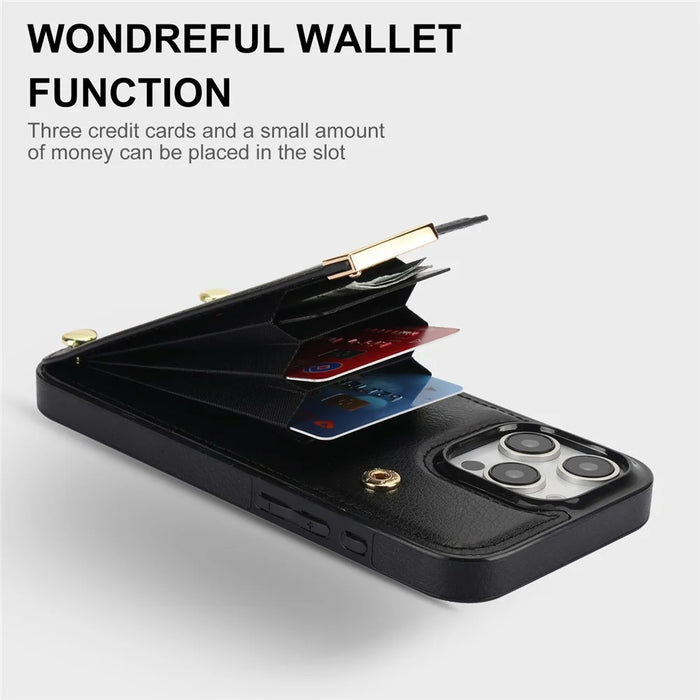 For iPhone 16 Pro Case TPU+PU Leather Hardware Decor Phone Cover with Card Holder - Black - 4
