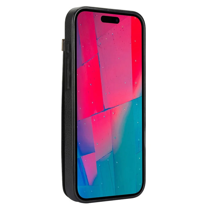 For iPhone 16 Pro Max Case TPU+PU Leather Hardware Decor Phone Cover with Card Holder - Black - 3
