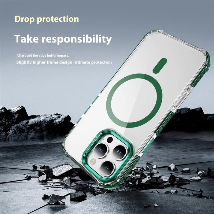 For iPhone 16 Pro Clear Phone Case with Lens Kickstand Cover Compatible with MagSafe - Green - 2