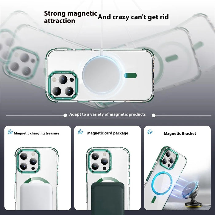 For iPhone 16 Pro Clear Phone Case with Lens Kickstand Cover Compatible with MagSafe - Green - 5
