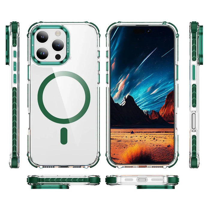 For iPhone 16 Pro Clear Phone Case with Lens Kickstand Cover Compatible with MagSafe - Green - 6