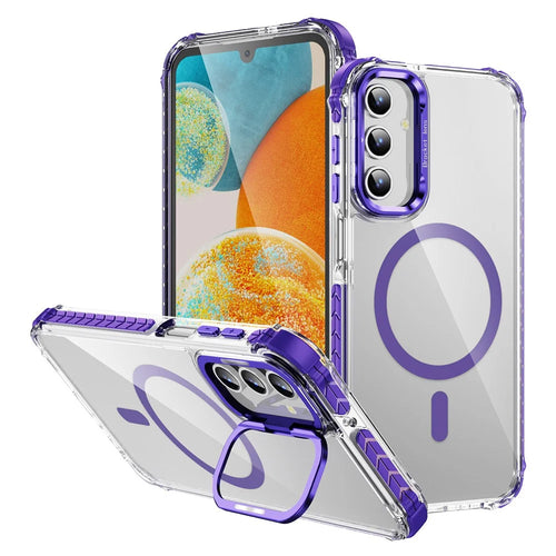 For Samsung Galaxy S24 Clear Phone Case with Lens Kickstand Cover Magnetic Case - Purple - 1