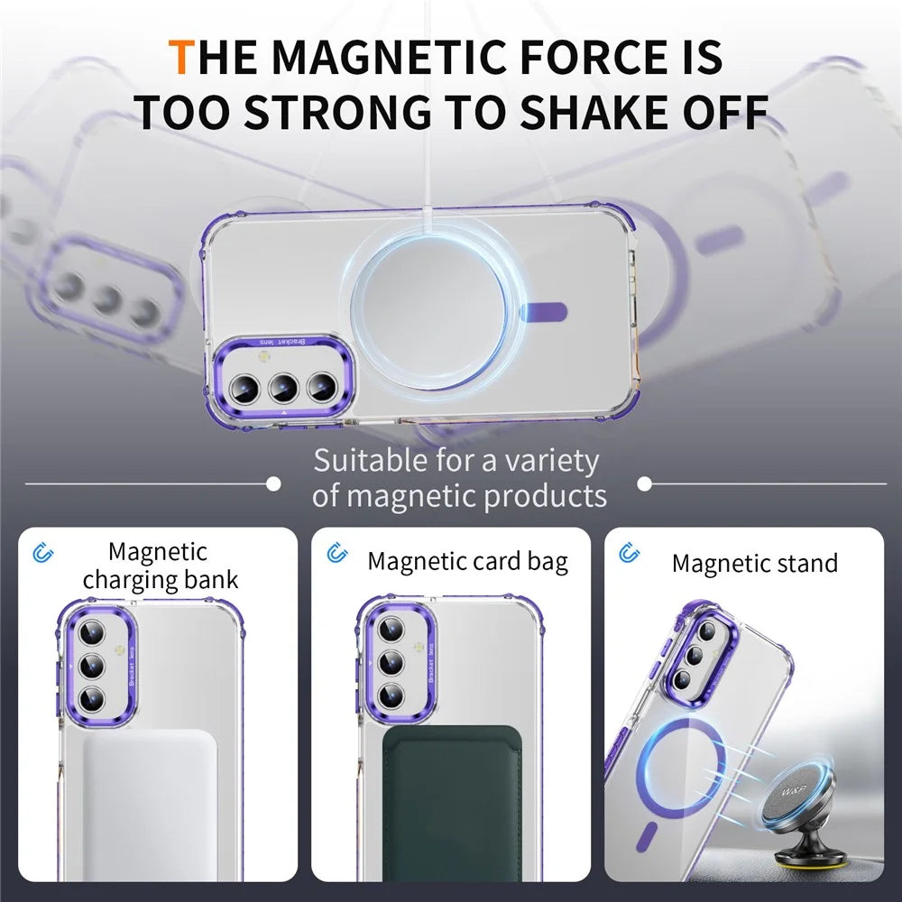 For Samsung Galaxy S24 Clear Phone Case with Lens Kickstand Cover Magnetic Case - Purple - 2