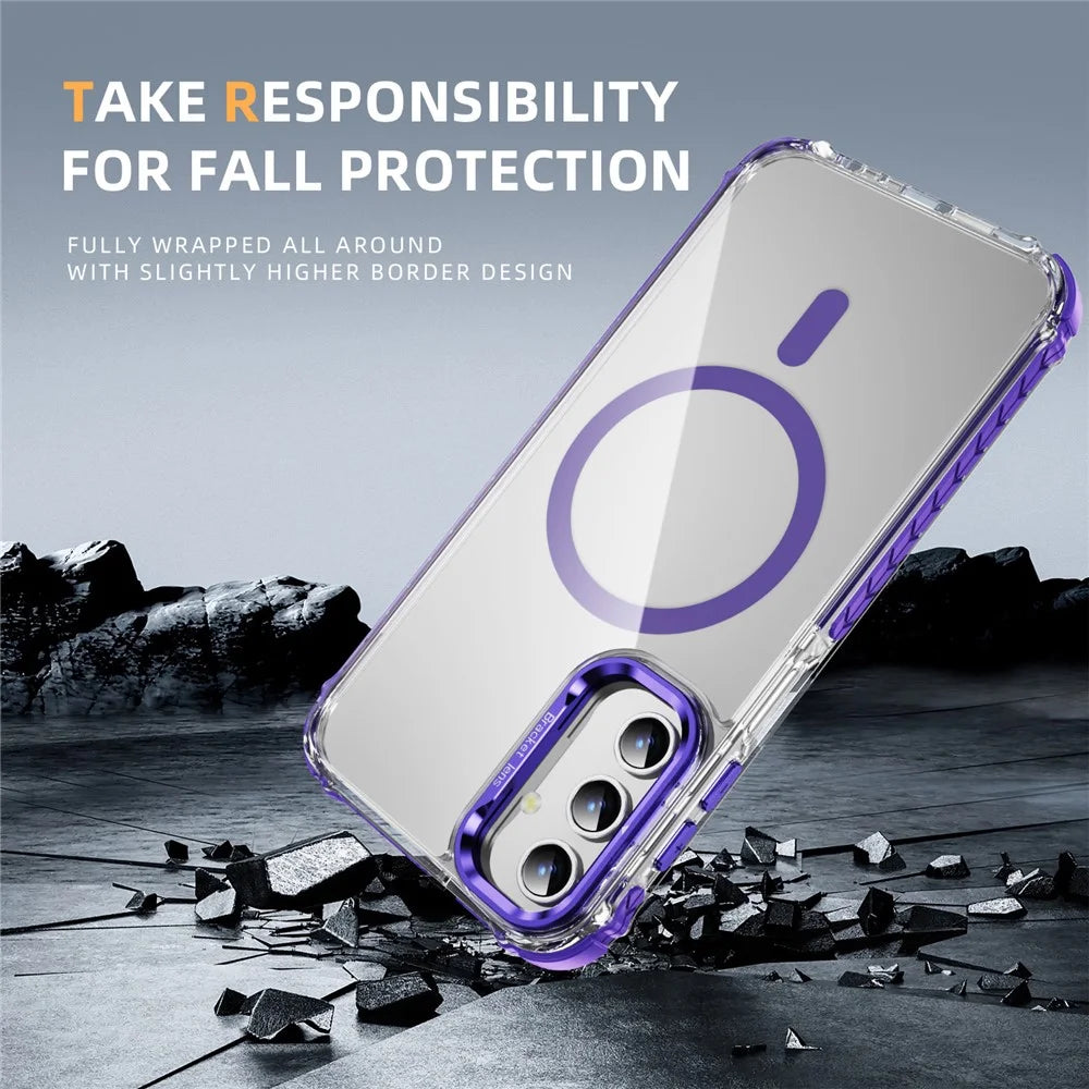 For Samsung Galaxy S24 Clear Phone Case with Lens Kickstand Cover Magnetic Case - Purple - 3
