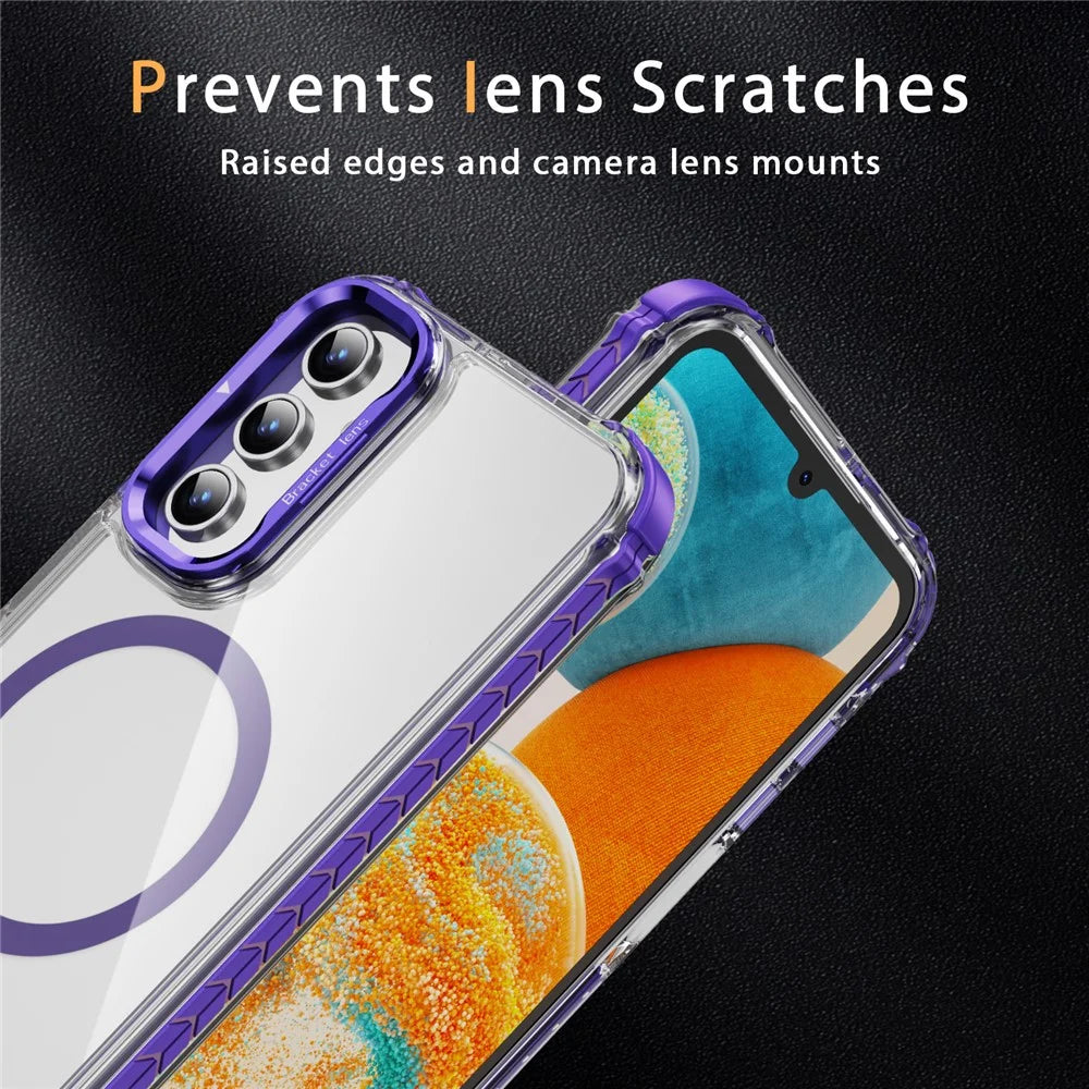 For Samsung Galaxy S24 Clear Phone Case with Lens Kickstand Cover Magnetic Case - Purple - 4