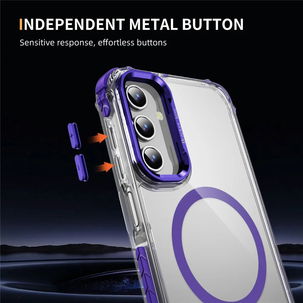 For Samsung Galaxy S24 Clear Phone Case with Lens Kickstand Cover Magnetic Case - Purple - 5
