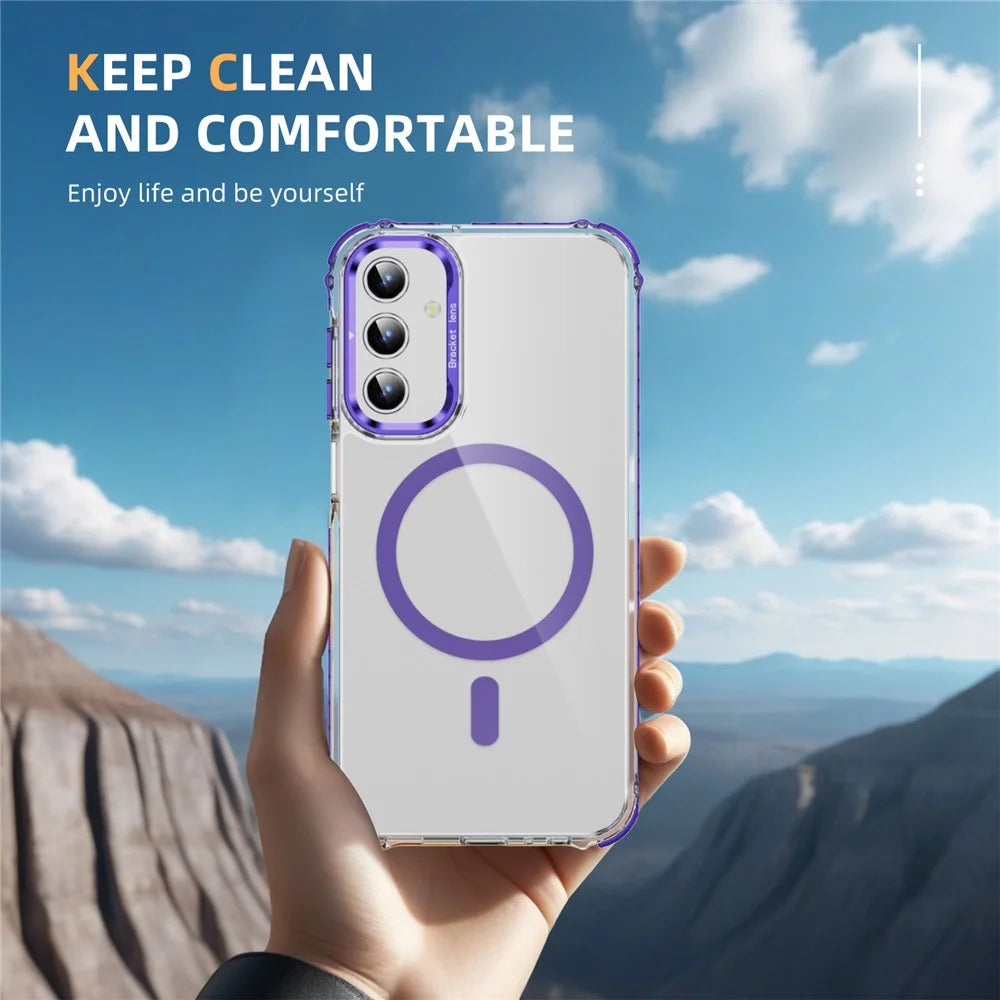 For Samsung Galaxy S24 Clear Phone Case with Lens Kickstand Cover Magnetic Case - Purple - 6