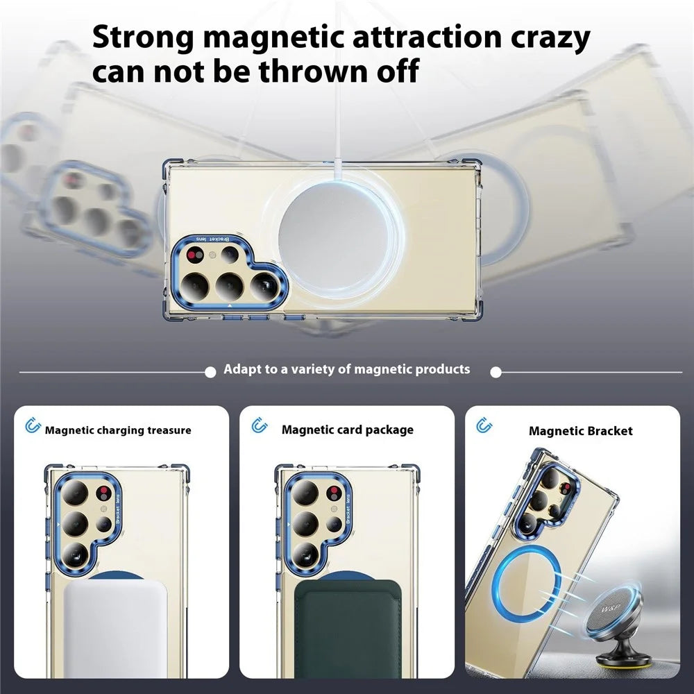 For Samsung Galaxy S24 Ultra Clear Phone Case with Lens Kickstand Cover Magnetic Case - Blue - 2
