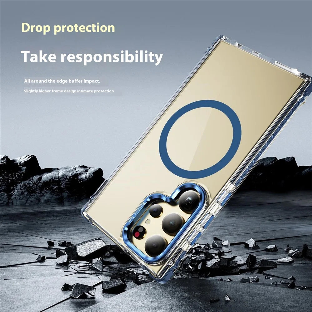 For Samsung Galaxy S24 Ultra Clear Phone Case with Lens Kickstand Cover Magnetic Case - Blue - 3