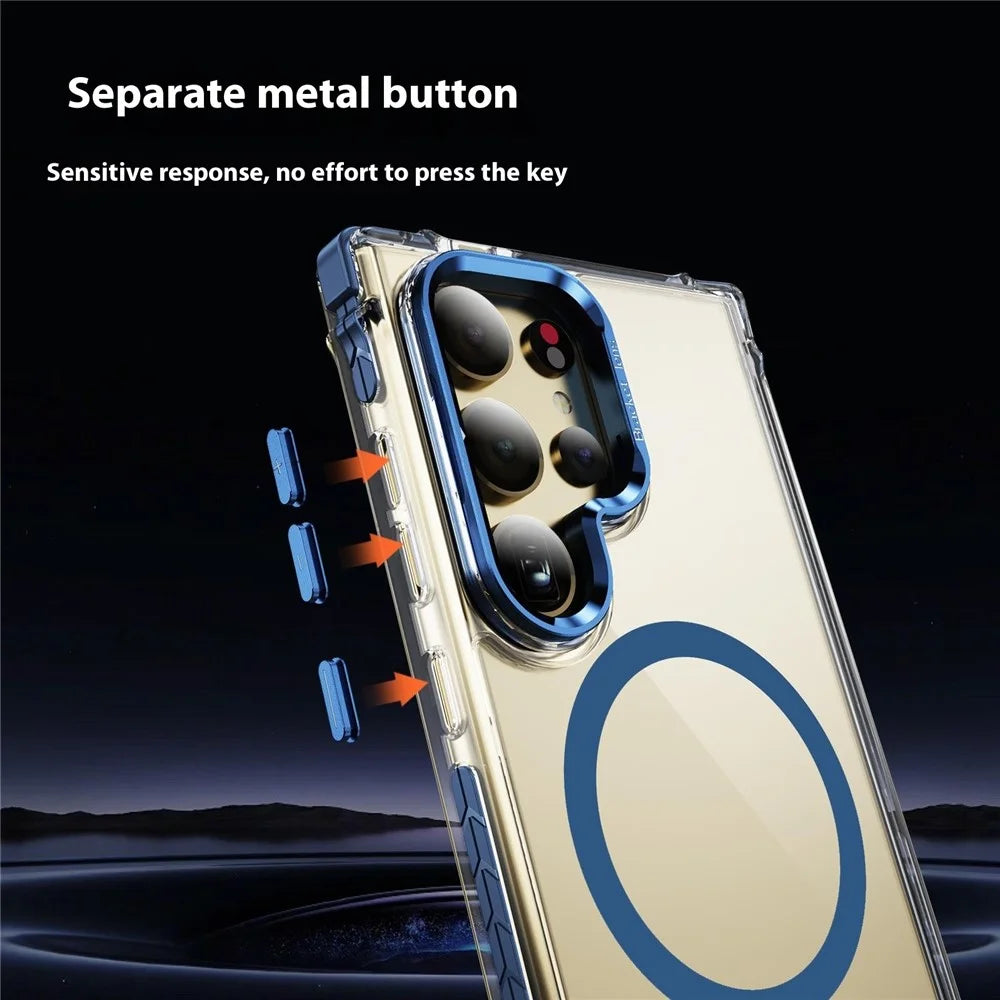 For Samsung Galaxy S24 Ultra Clear Phone Case with Lens Kickstand Cover Magnetic Case - Blue - 6