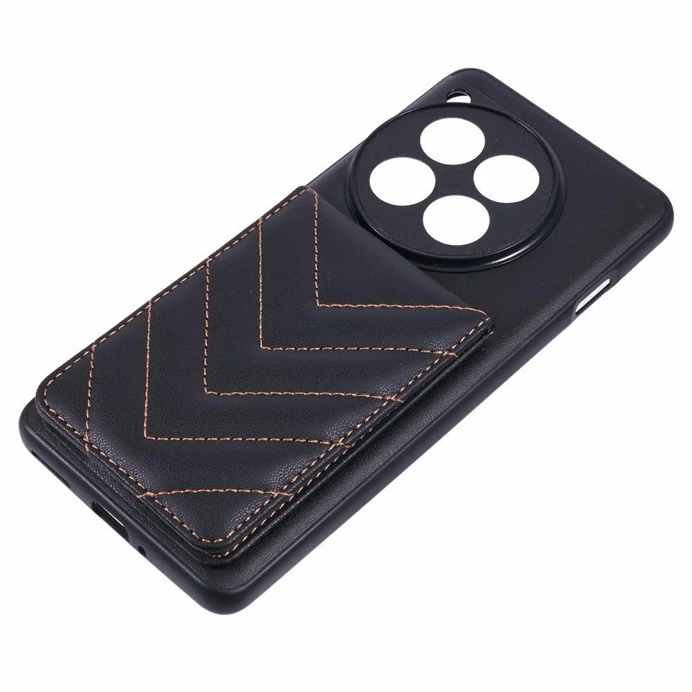 For OnePlus 12 5G Phone Case Rhombus Adhesive Card Bag with Kickstand RFID Blocking - Black - 5