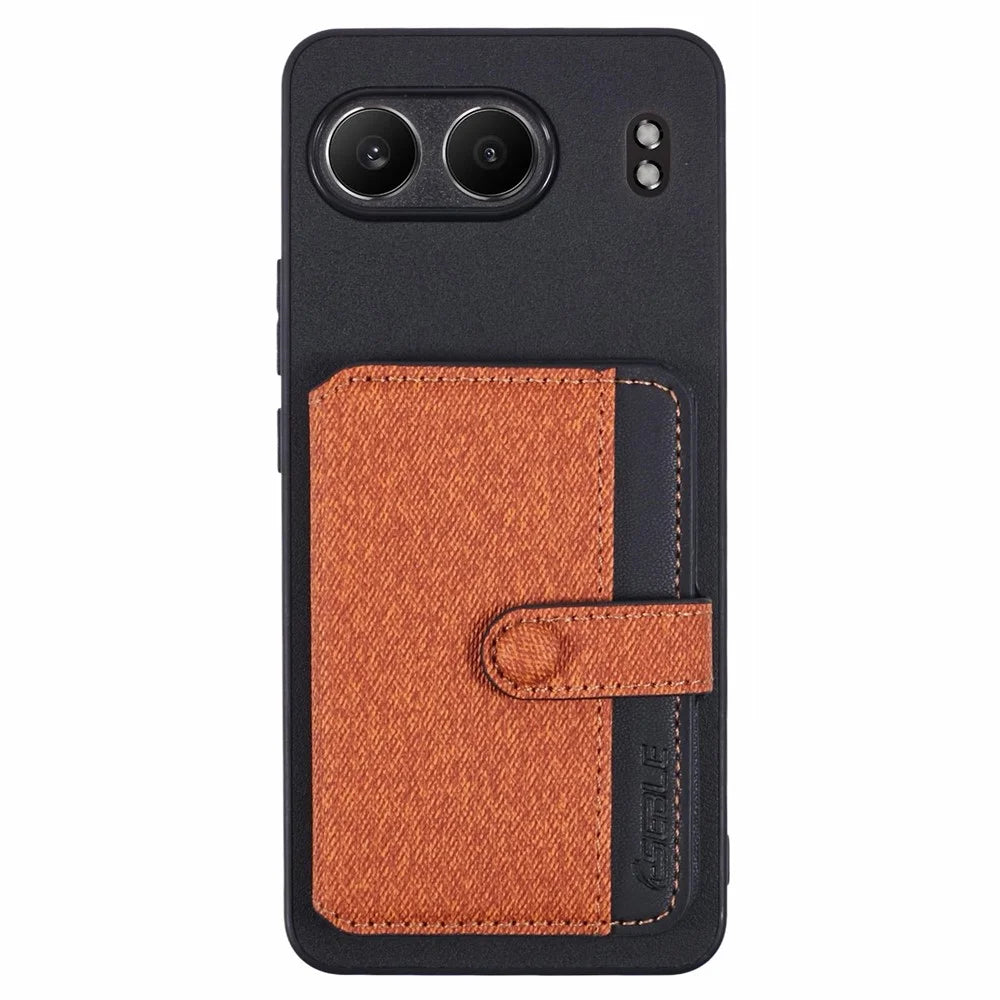 For OnePlus Nord 4 Phone Case Adhesive Card Bag Color Matching with Kickstand - Brown - 1