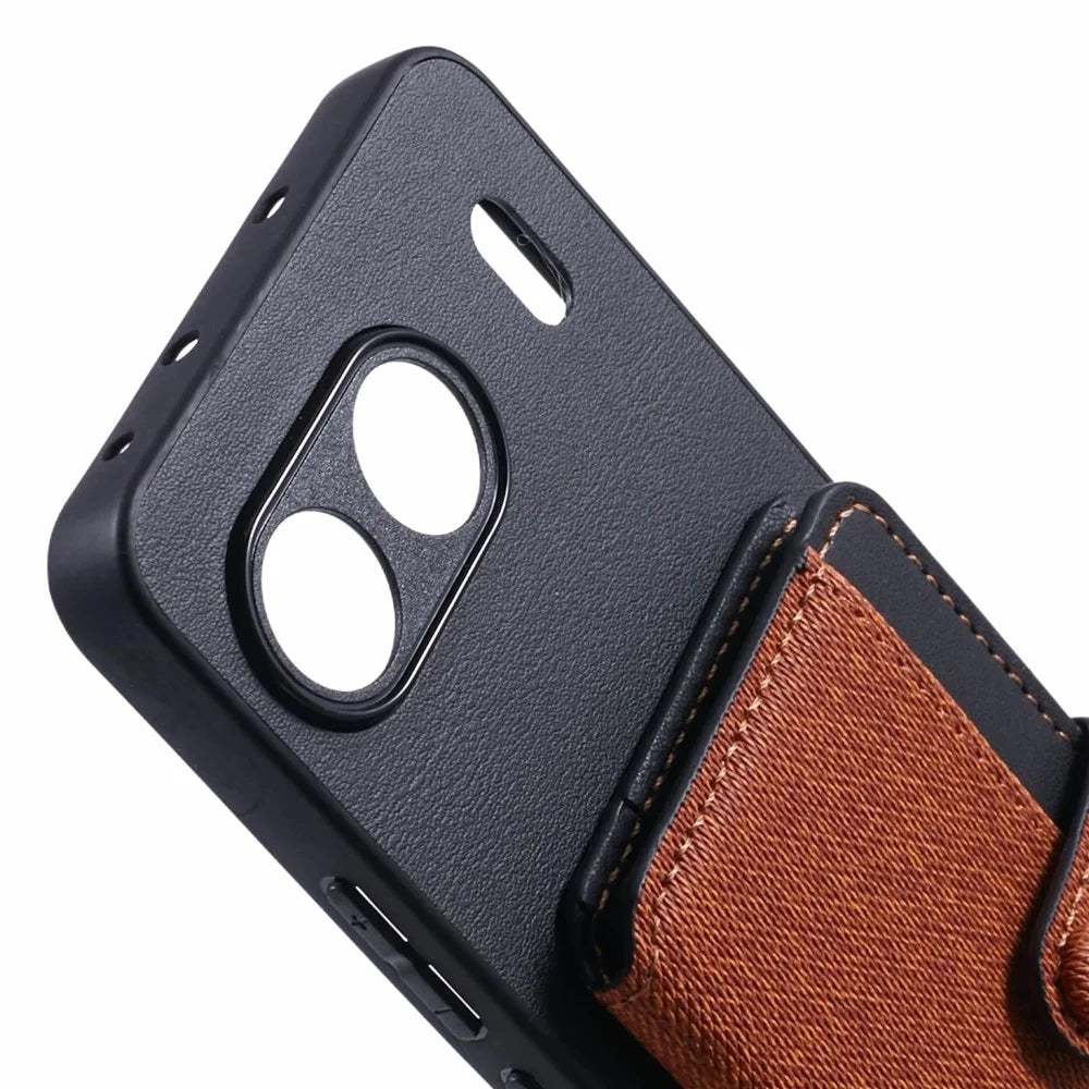 For OnePlus Nord 4 Phone Case Adhesive Card Bag Color Matching with Kickstand - Brown - 7