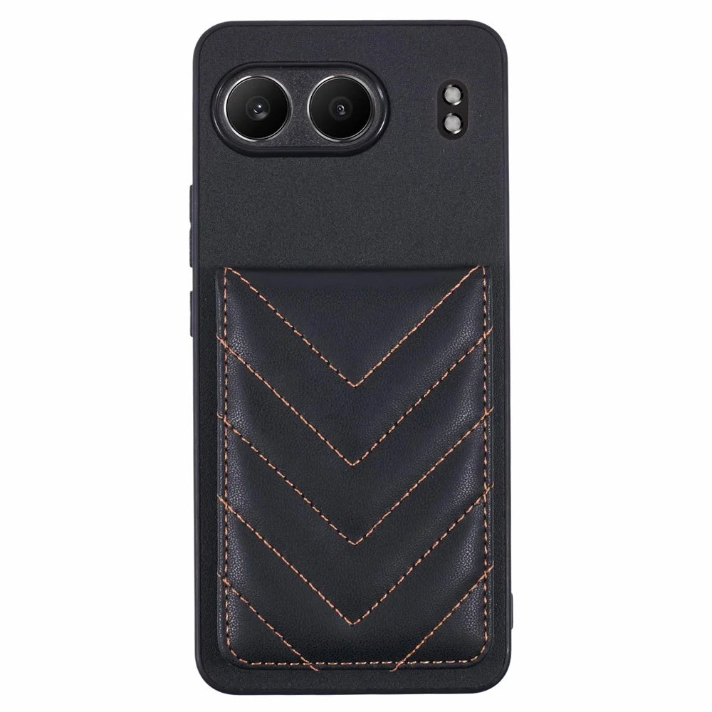 For OnePlus Nord 4 Phone Case Rhombus Adhesive Card Bag with Kickstand RFID Blocking - Black - 1