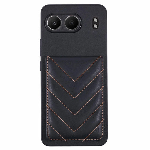 For OnePlus Nord 4 Phone Case Rhombus Adhesive Card Bag with Kickstand RFID Blocking - Black - 1